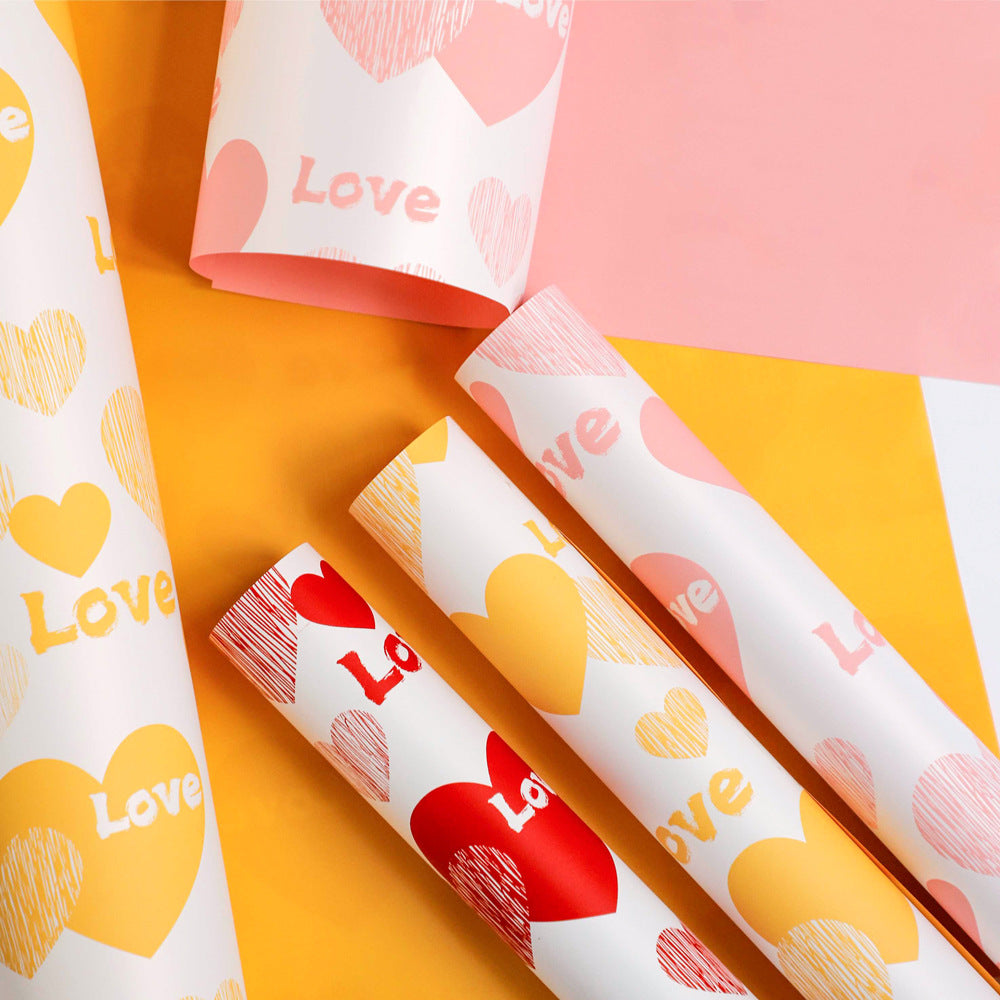 Rose Bouquet Flower Wrapping Paper – “Love in Heart” Thick Waterproof Paper – 20 Sheets