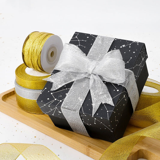 Gold and Silver Onion Ribbon Gift Box Cake Decoration Handmade Bow Gold and Silver Ribbon