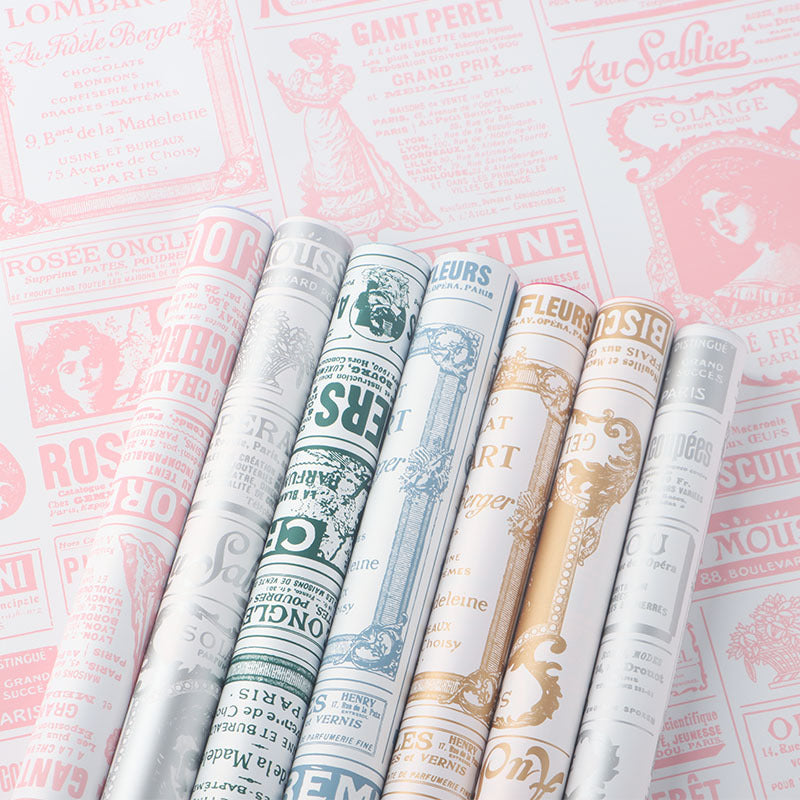 New English Newspaper Printing Paris Sweetheart Flower Wrapping Paper Two Color Ouya Paper