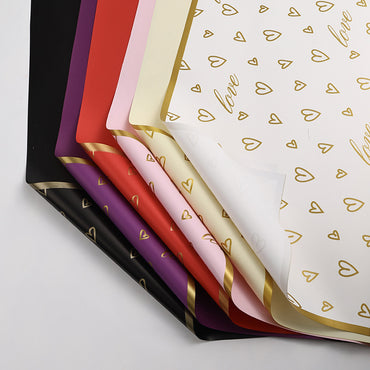 New Gold-Edged LOVE Heart Flower Wrapping Paper – 20 Sheets