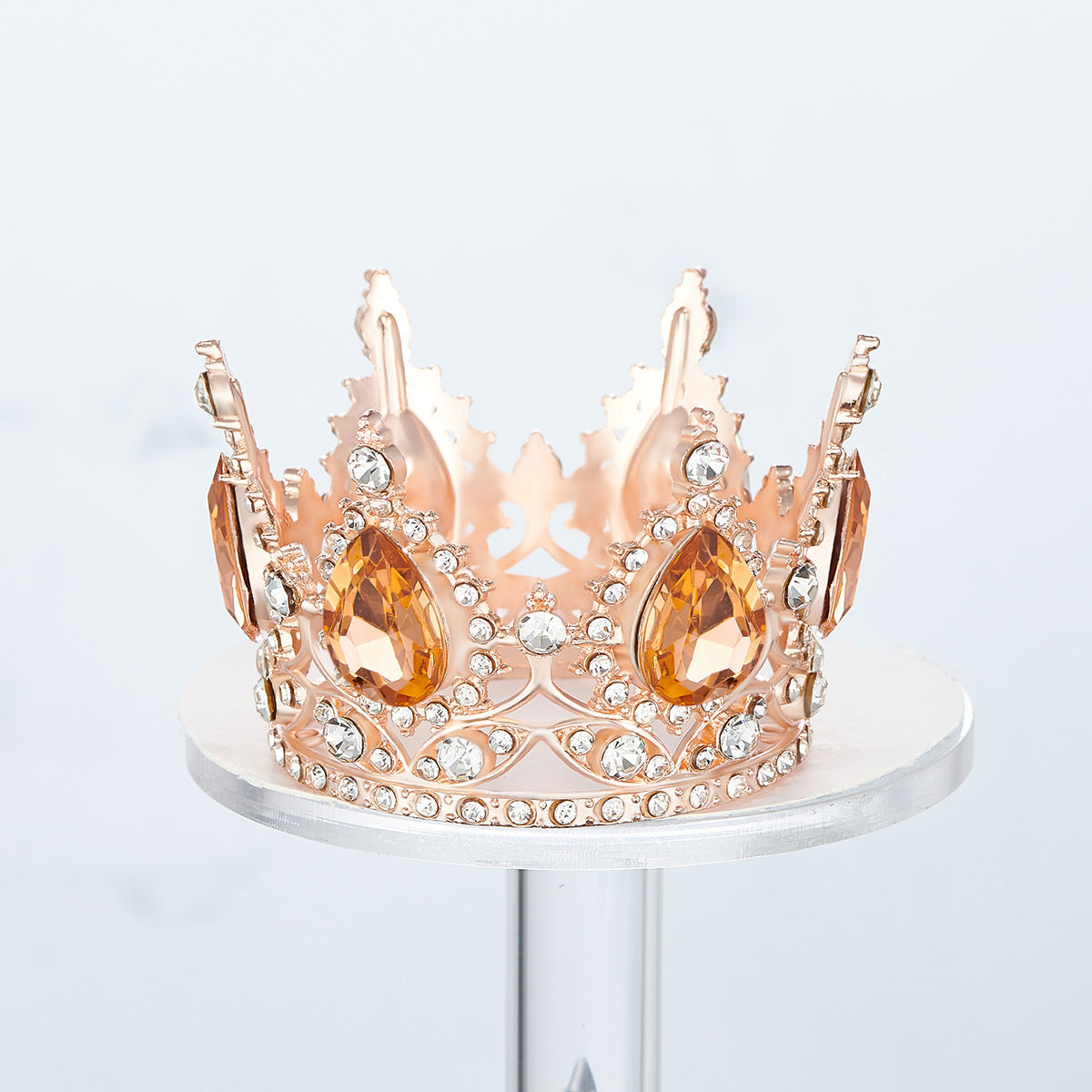 Mini Alloy Crown Cake Topper with Heart and 6 Rhinestones