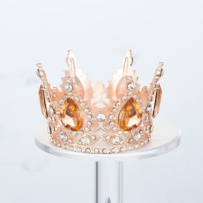 Mini Alloy Crown Cake Topper with Heart and 6 Rhinestones