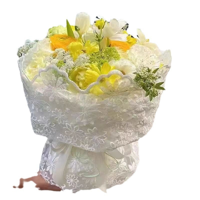 Lace embroidery yarn mesh handmade diy wrap floral fabric lace embroidery fresh flower bouquet packaging