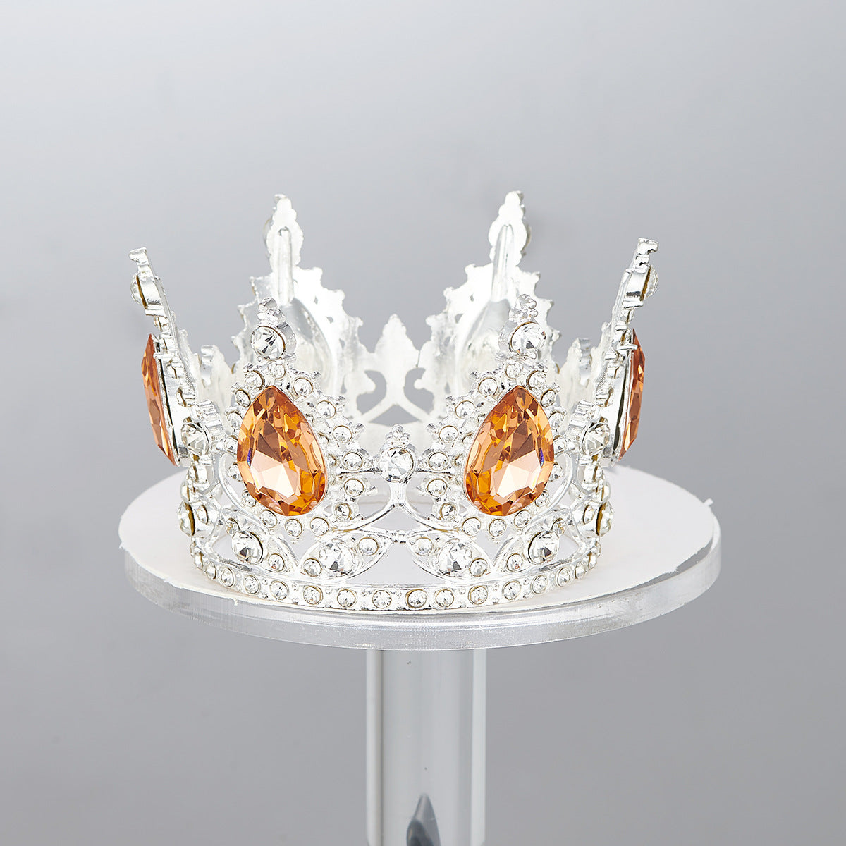 Mini Alloy Crown Cake Topper with Heart and 6 Rhinestones