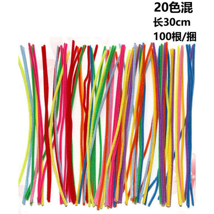 Twisted stick colourful eco-friendly wool strips solid colour encrypted fluffy roots diy，100pcs