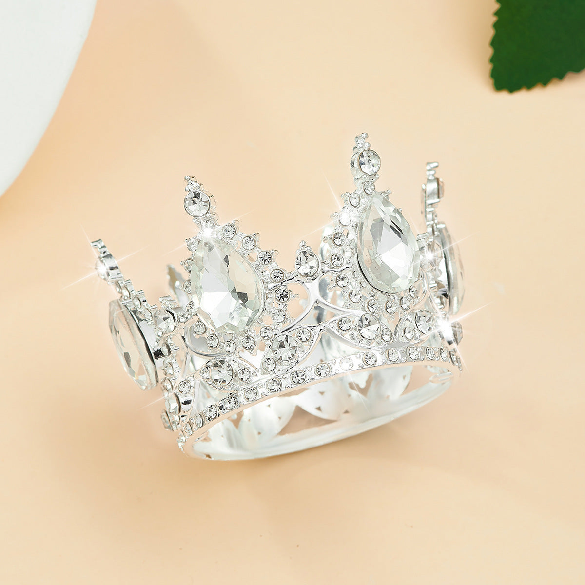 Mini Alloy Crown Cake Topper with Heart and 6 Rhinestones