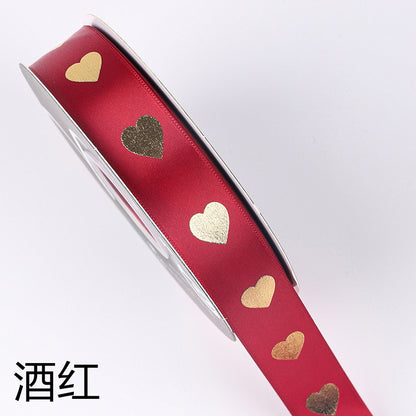 2.5cm Stamping Heart Ribbon Bow Tie Baking Cake Ribbon，25 yards