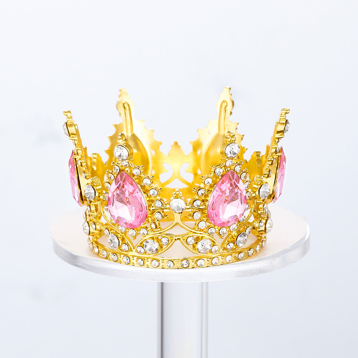 Mini Alloy Crown Cake Topper with Heart and 6 Rhinestones