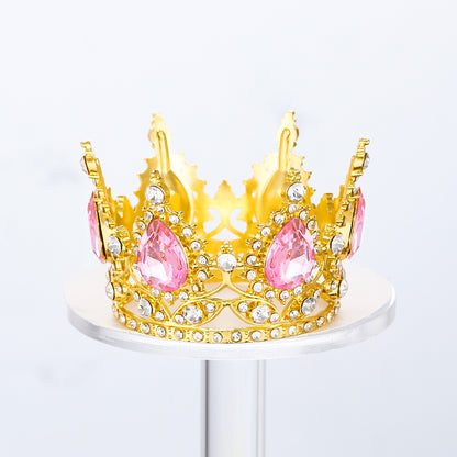 Mini Alloy Crown Cake Topper with Heart and 6 Rhinestones