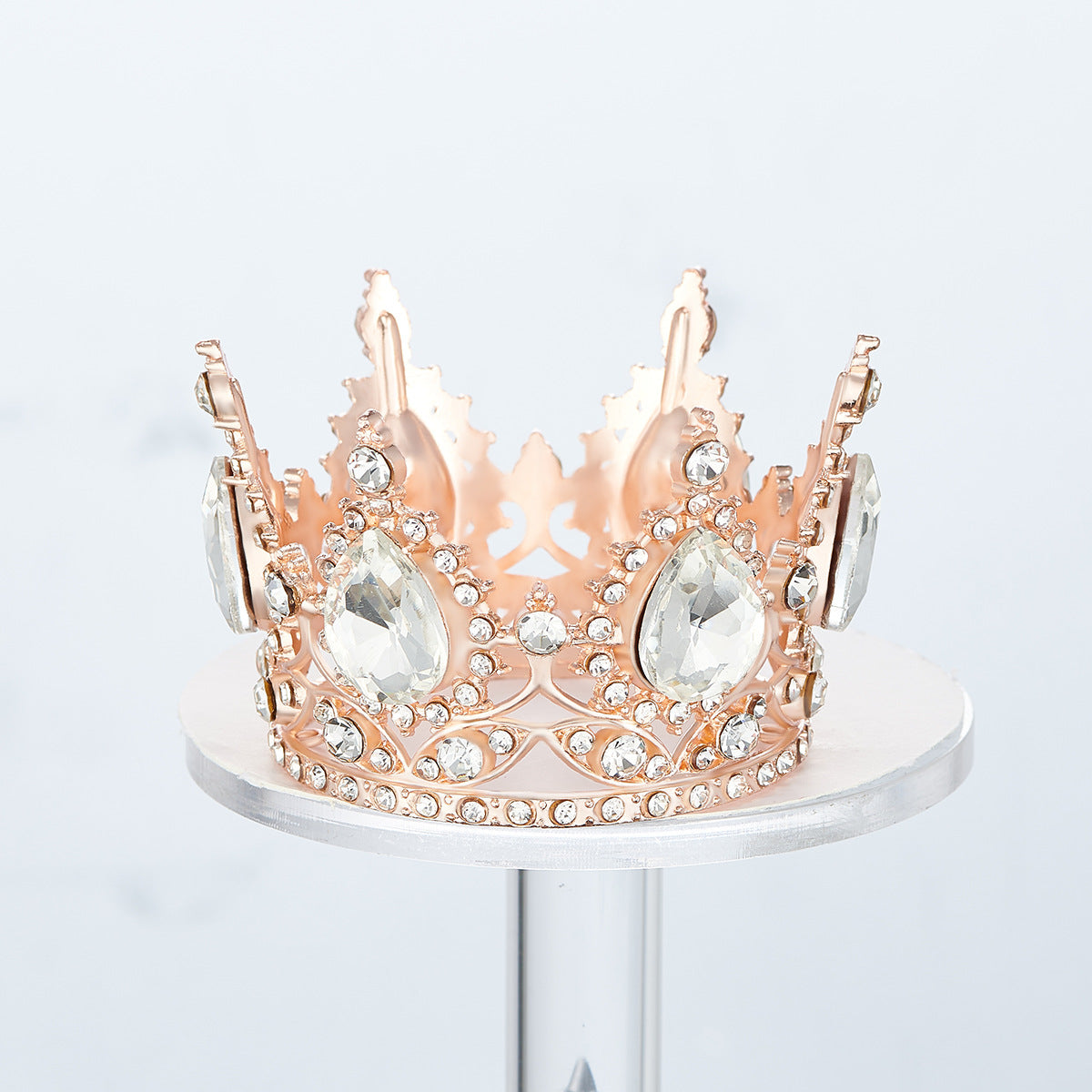 Mini Alloy Crown Cake Topper with Heart and 6 Rhinestones