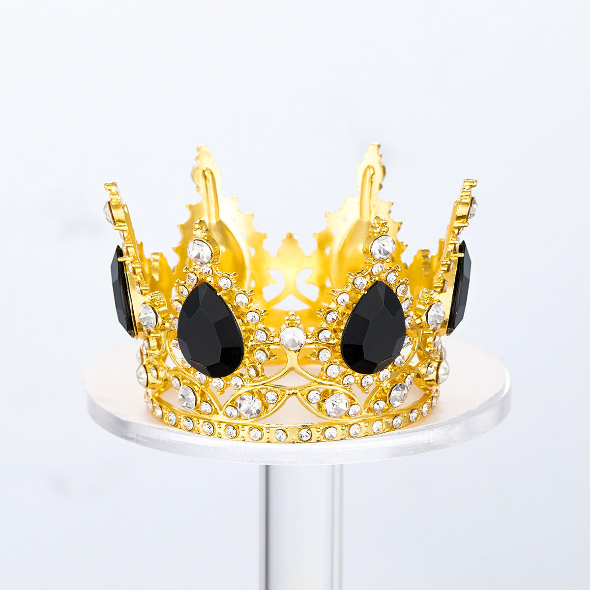 Mini Alloy Crown Cake Topper with Heart and 6 Rhinestones