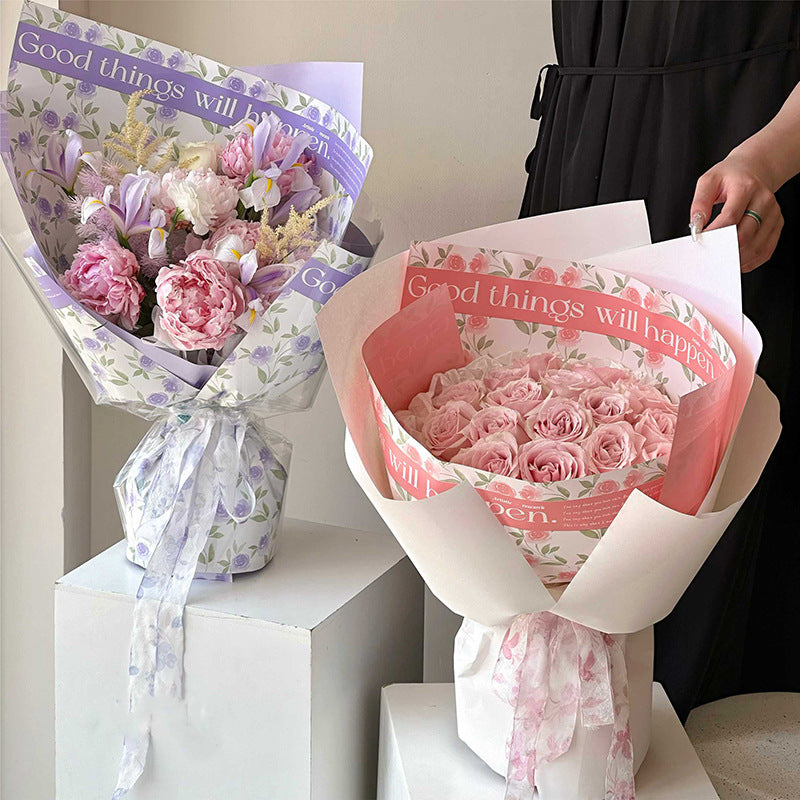 Rose Garden Flower Wrapping Paper – Waterproof Bouquet Paper – 20 Sheets