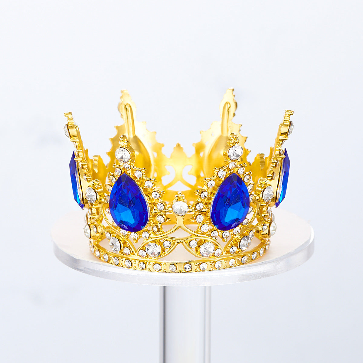 Mini Alloy Crown Cake Topper with Heart and 6 Rhinestones