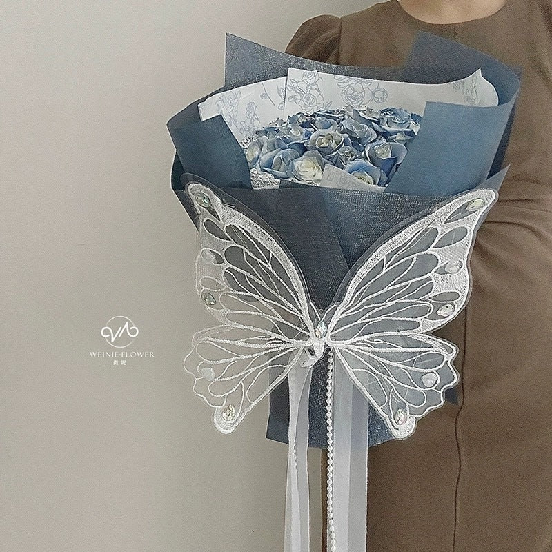 Valentine's Day Butterfly Fresh Flower Bouquet Packaging Aesthetic Glowing Ribbon with light