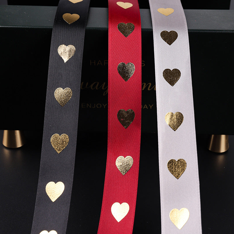 2.5cm Stamping Heart Ribbon Bow Tie Baking Cake Ribbon，25 yards