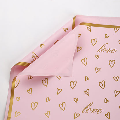 New Gold-Edged LOVE Heart Flower Wrapping Paper – 20 Sheets