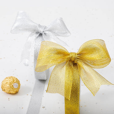 Gold and Silver Onion Ribbon Gift Box Cake Decoration Handmade Bow Gold and Silver Ribbon