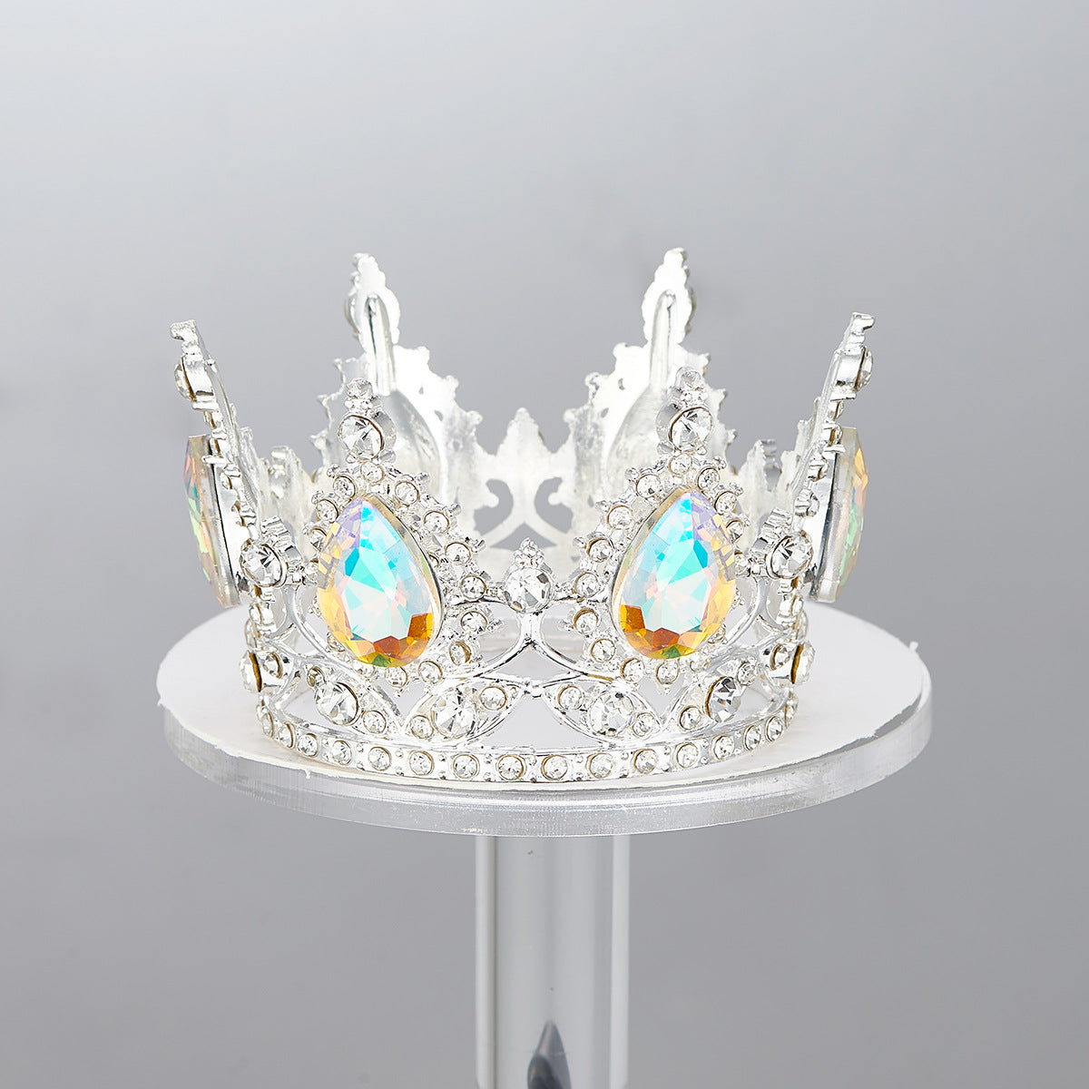Mini Alloy Crown Cake Topper with Heart and 6 Rhinestones
