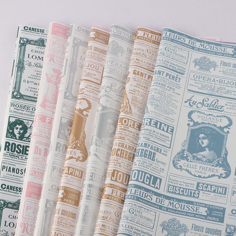 New English Newspaper Printing Paris Sweetheart Flower Wrapping Paper Two Color Ouya Paper