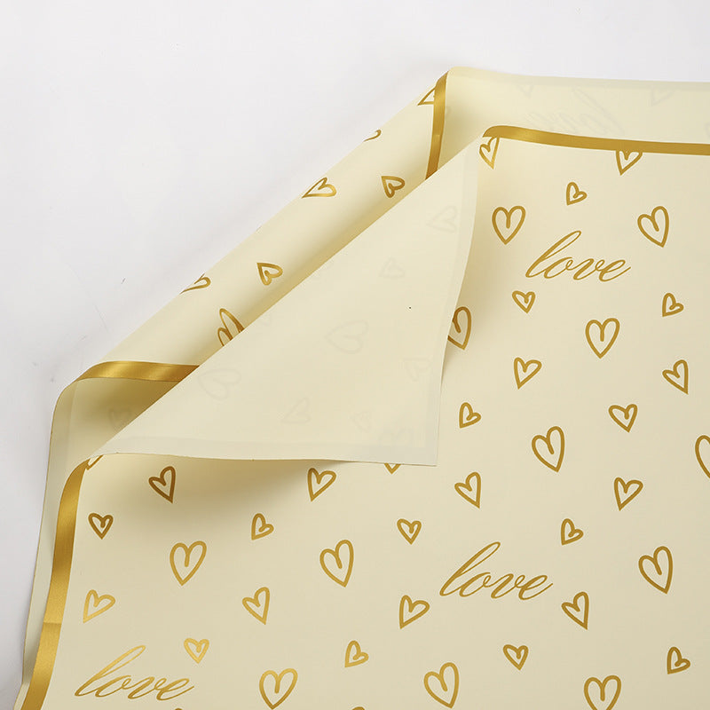New Gold-Edged LOVE Heart Flower Wrapping Paper – 20 Sheets