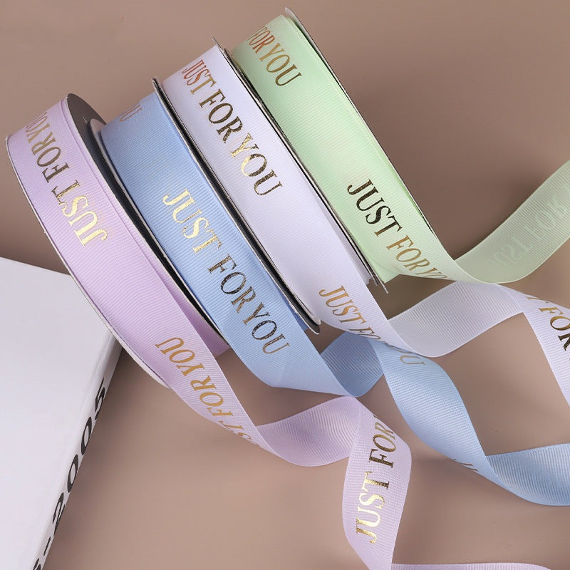 Ribbon Silk Bow Color Strip Stamping Alphabet Ribbon Flower Packaging Ribbon,2.5cm*40 yards