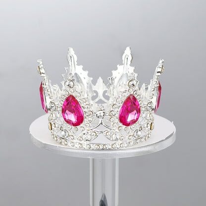 Mini Alloy Crown Cake Topper with Heart and 6 Rhinestones