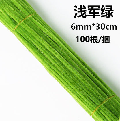 Twisted stick colourful eco-friendly wool strips solid colour encrypted fluffy roots diy，100pcs