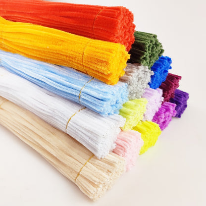 Twisted stick colourful eco-friendly wool strips solid colour encrypted fluffy roots diy，100pcs