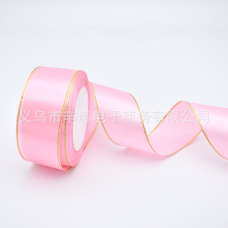 4cm Double Gold Satin Ribbon Cake Gift Packaging Ribbon Wedding Baking Box Decoration Ribbon,25 yards