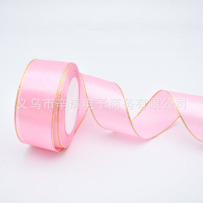 4cm Double Gold Satin Ribbon Cake Gift Packaging Ribbon Wedding Baking Box Decoration Ribbon,25 yards