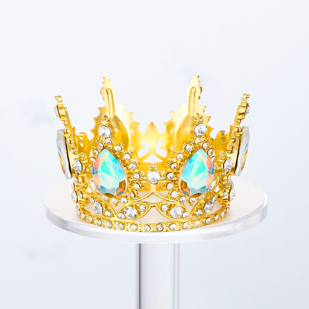 Mini Alloy Crown Cake Topper with Heart and 6 Rhinestones