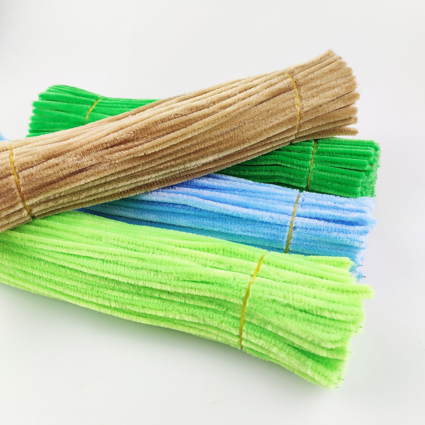 Twisted stick colourful eco-friendly wool strips solid colour encrypted fluffy roots diy，100pcs