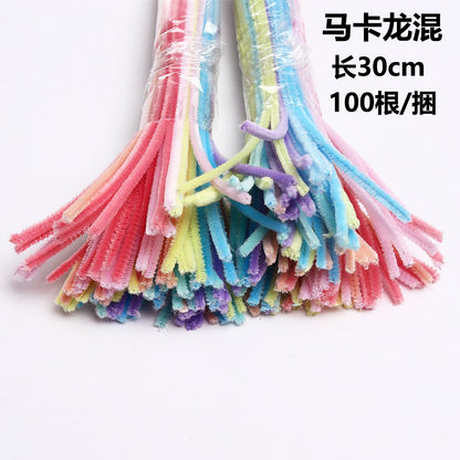 Twisted stick colourful eco-friendly wool strips solid colour encrypted fluffy roots diy，100pcs