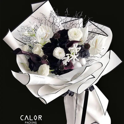 Black and White Border Matte Film Bouquet Packing Paper,22.8*22.8 Inch-20 Sheets - Huayi Flower Wraps