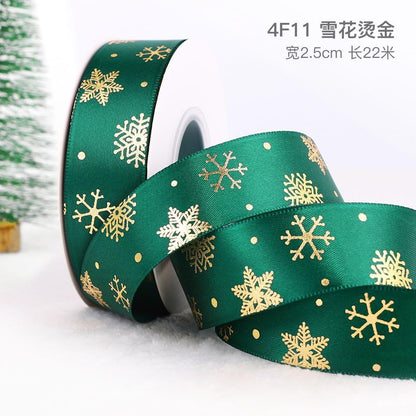 Christmas Ribbon Spot Hot Stamping Polyester Ribbon - Huayi Flower Wraps