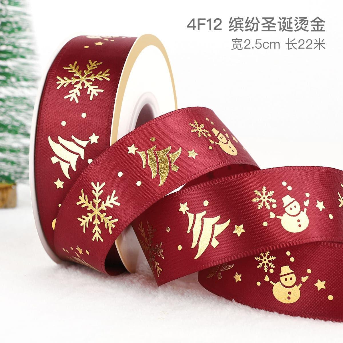 Christmas Ribbon Spot Hot Stamping Polyester Ribbon - Huayi Flower Wraps