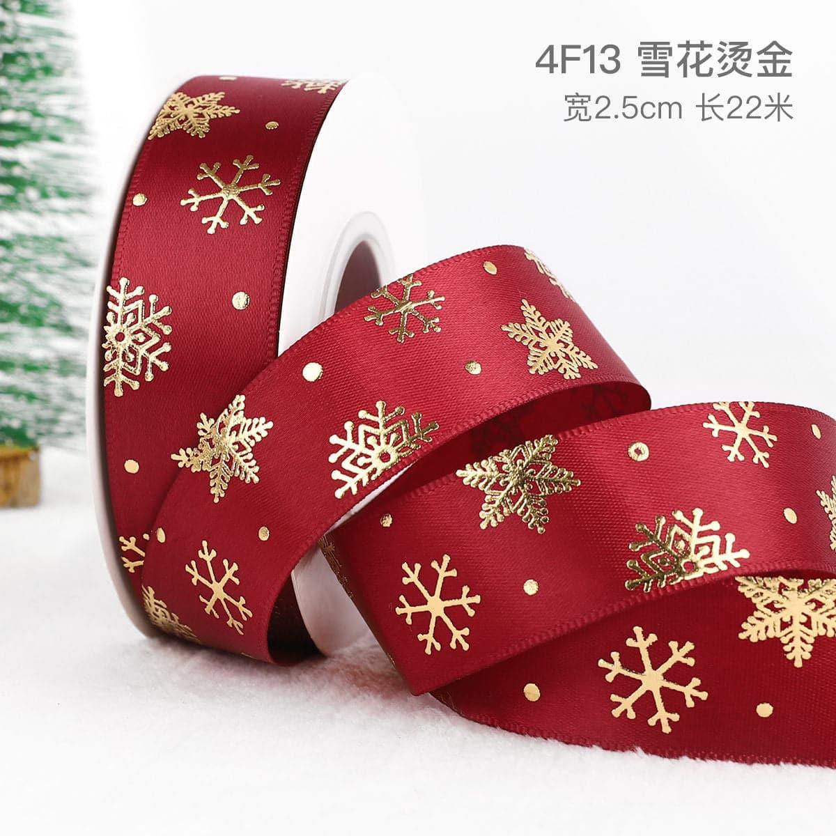 Christmas Ribbon Spot Hot Stamping Polyester Ribbon - Huayi Flower Wraps