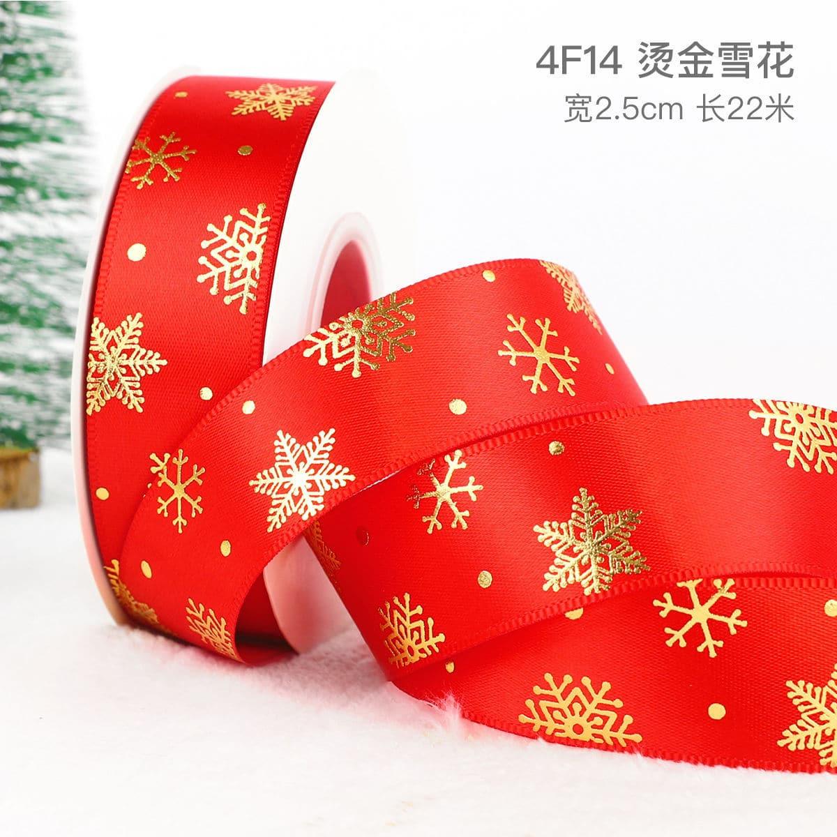 Christmas Ribbon Spot Hot Stamping Polyester Ribbon - Huayi Flower Wraps