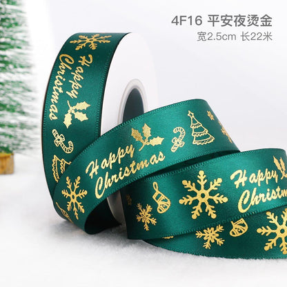 Christmas Ribbon Spot Hot Stamping Polyester Ribbon - Huayi Flower Wraps