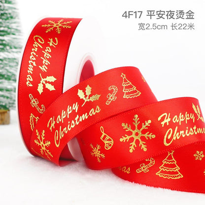 Christmas Ribbon Spot Hot Stamping Polyester Ribbon - Huayi Flower Wraps