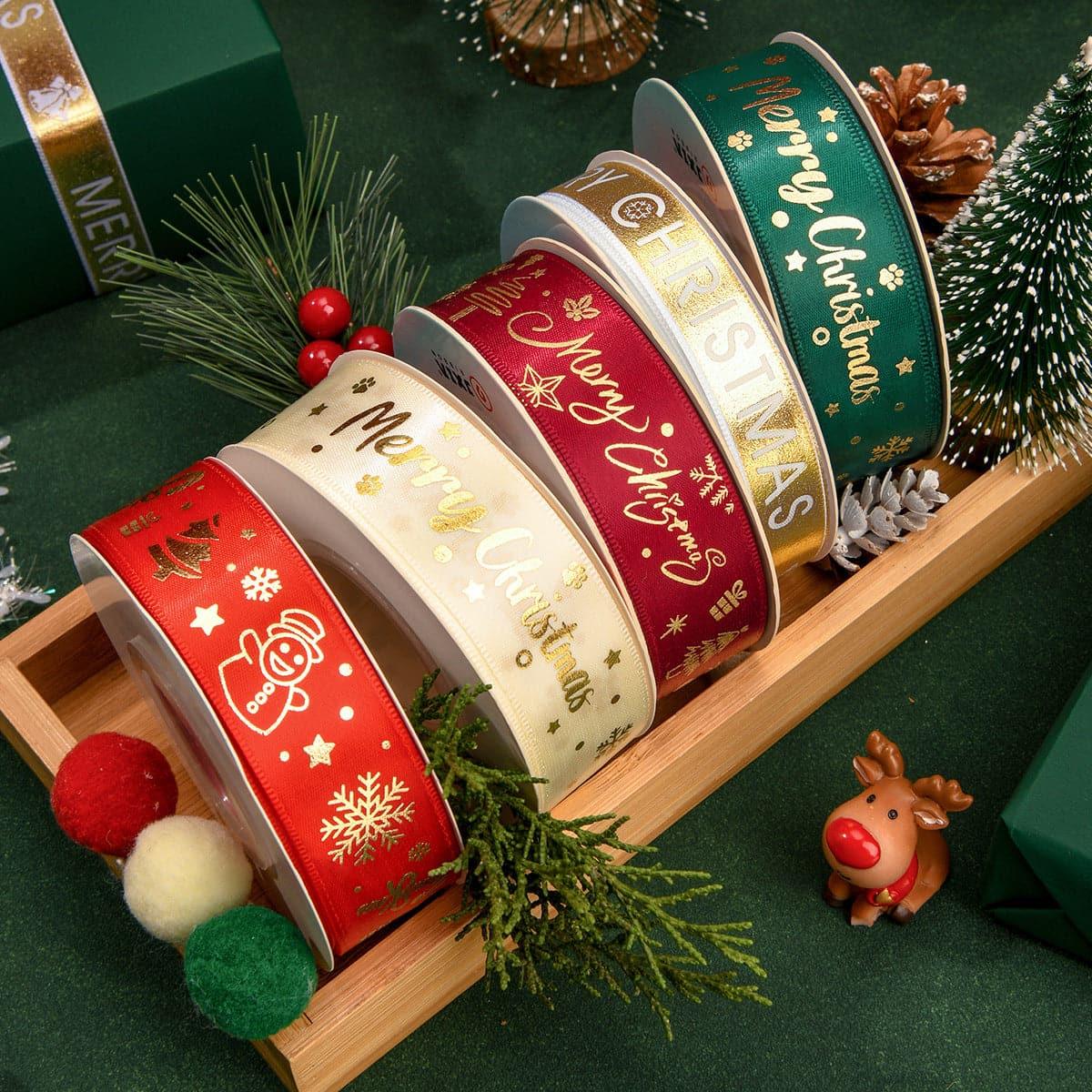 Christmas Ribbon Spot Hot Stamping Polyester Ribbon - Huayi Flower Wraps