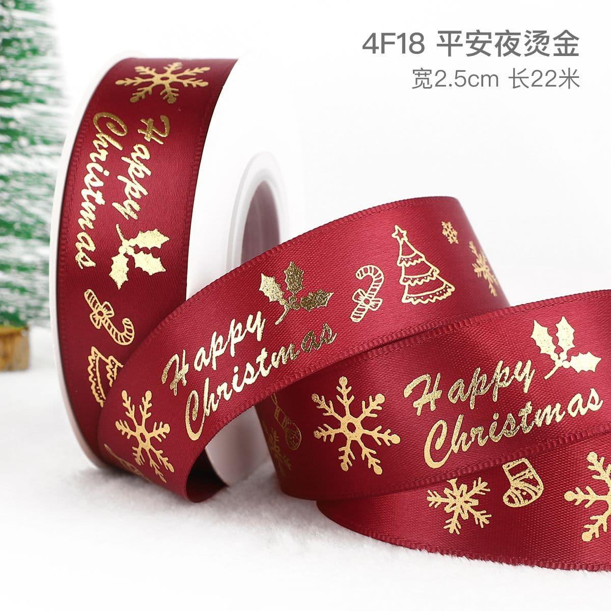 Christmas Ribbon Spot Hot Stamping Polyester Ribbon - Huayi Flower Wraps