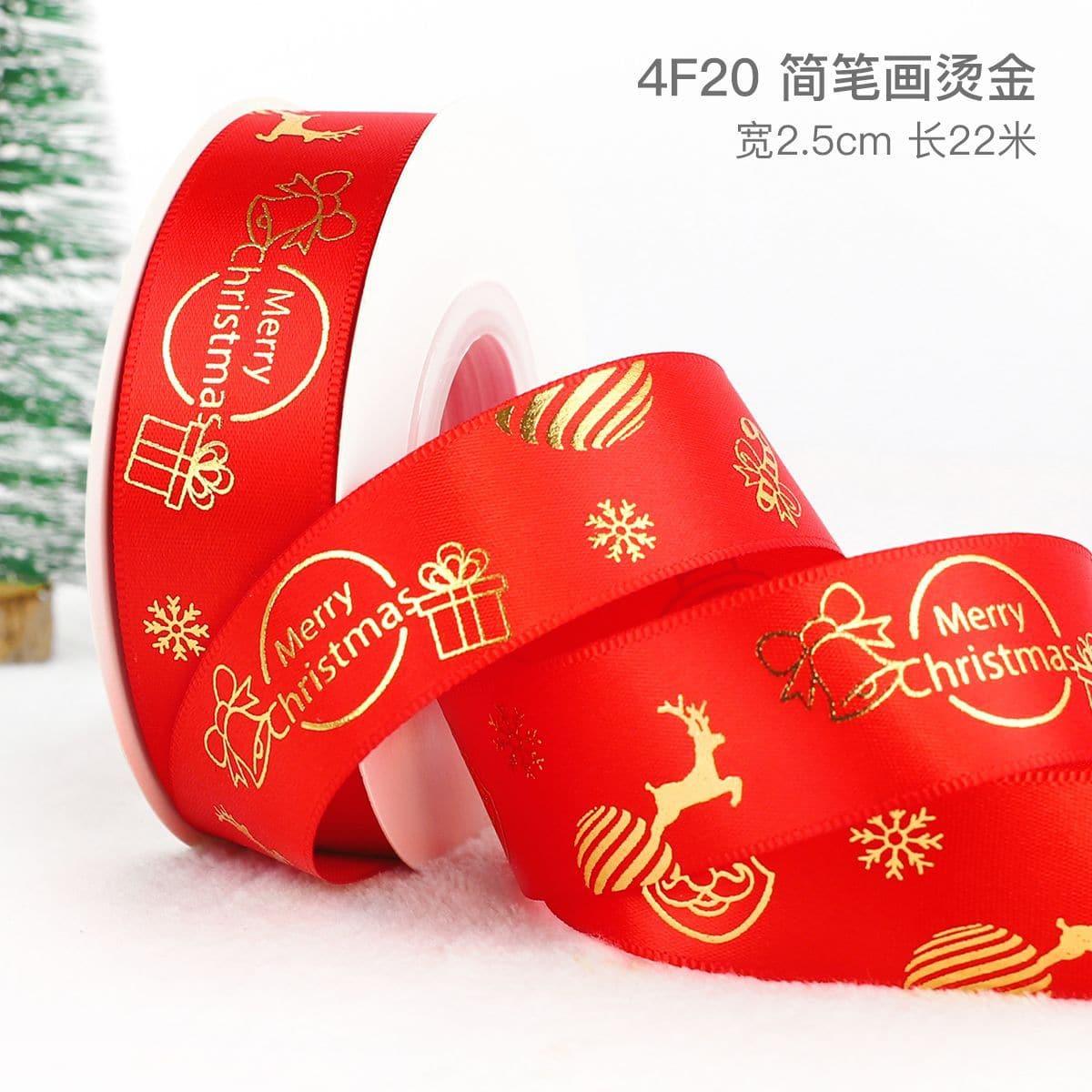 Christmas Ribbon Spot Hot Stamping Polyester Ribbon - Huayi Flower Wraps