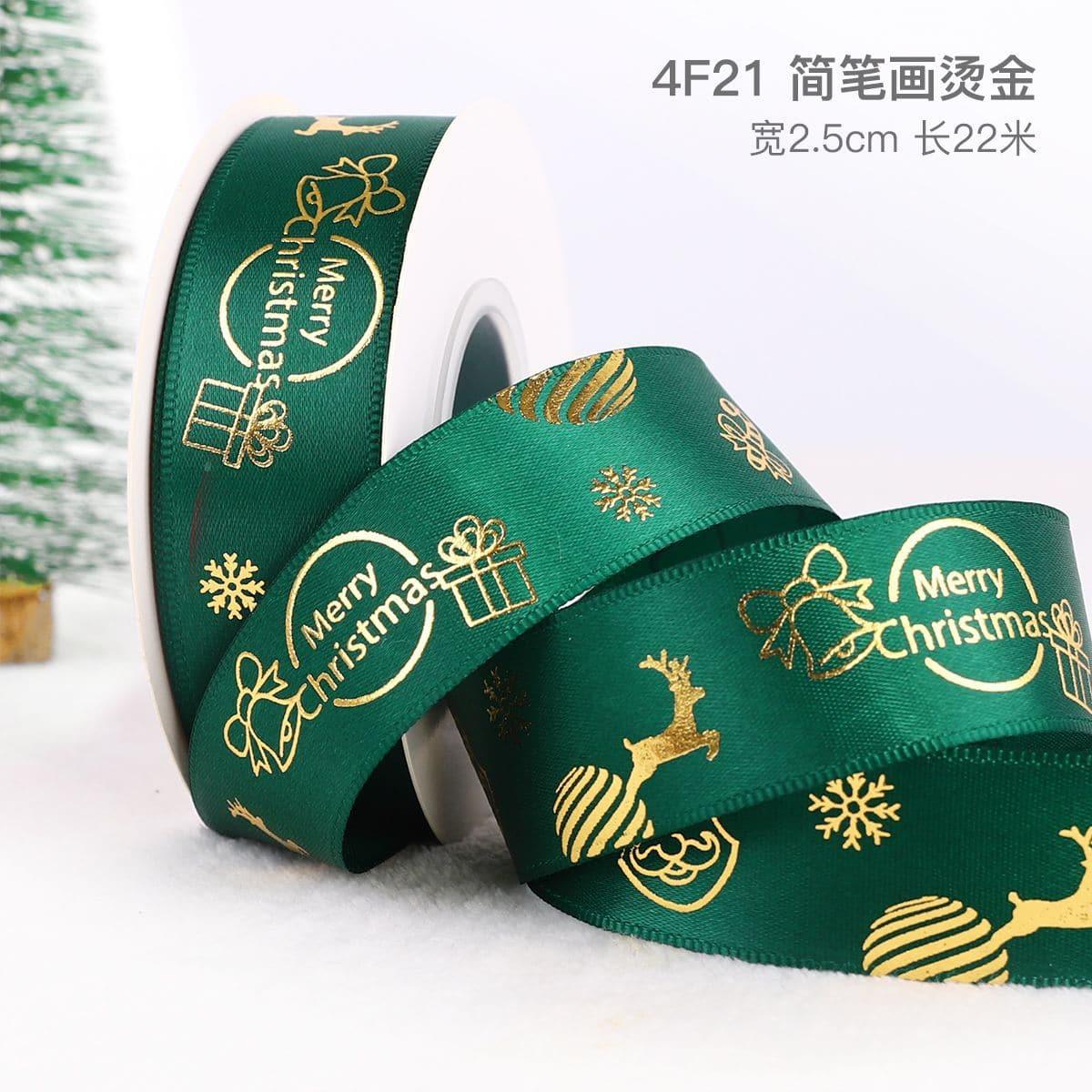 Christmas Ribbon Spot Hot Stamping Polyester Ribbon - Huayi Flower Wraps