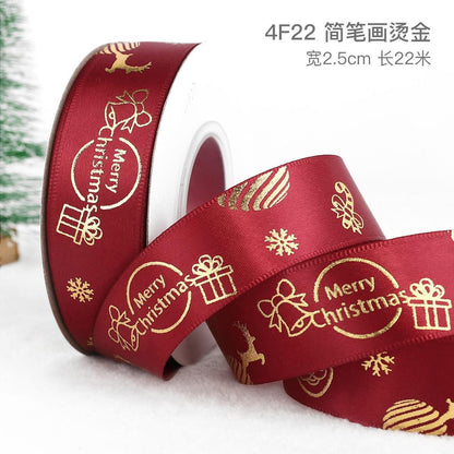 Christmas Ribbon Spot Hot Stamping Polyester Ribbon - Huayi Flower Wraps