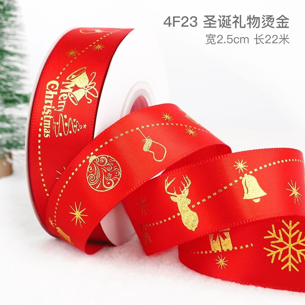 Christmas Ribbon Spot Hot Stamping Polyester Ribbon - Huayi Flower Wraps