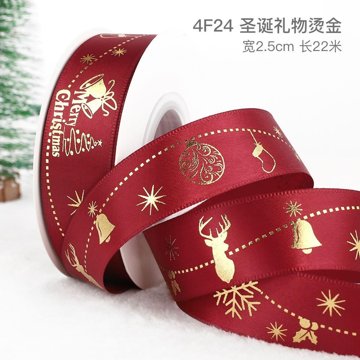 Christmas Ribbon Spot Hot Stamping Polyester Ribbon - Huayi Flower Wraps