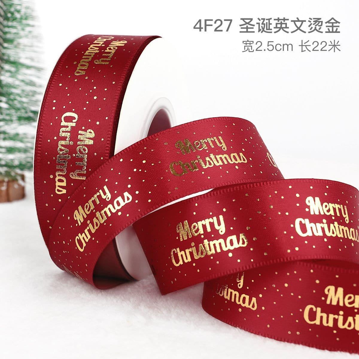 Christmas Ribbon Spot Hot Stamping Polyester Ribbon - Huayi Flower Wraps