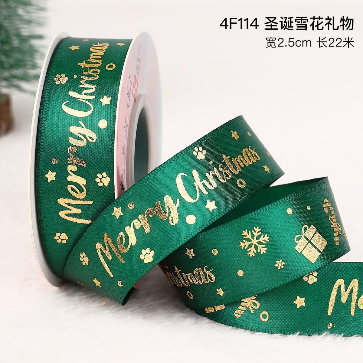 Christmas Ribbon Spot Hot Stamping Polyester Ribbon - Huayi Flower Wraps