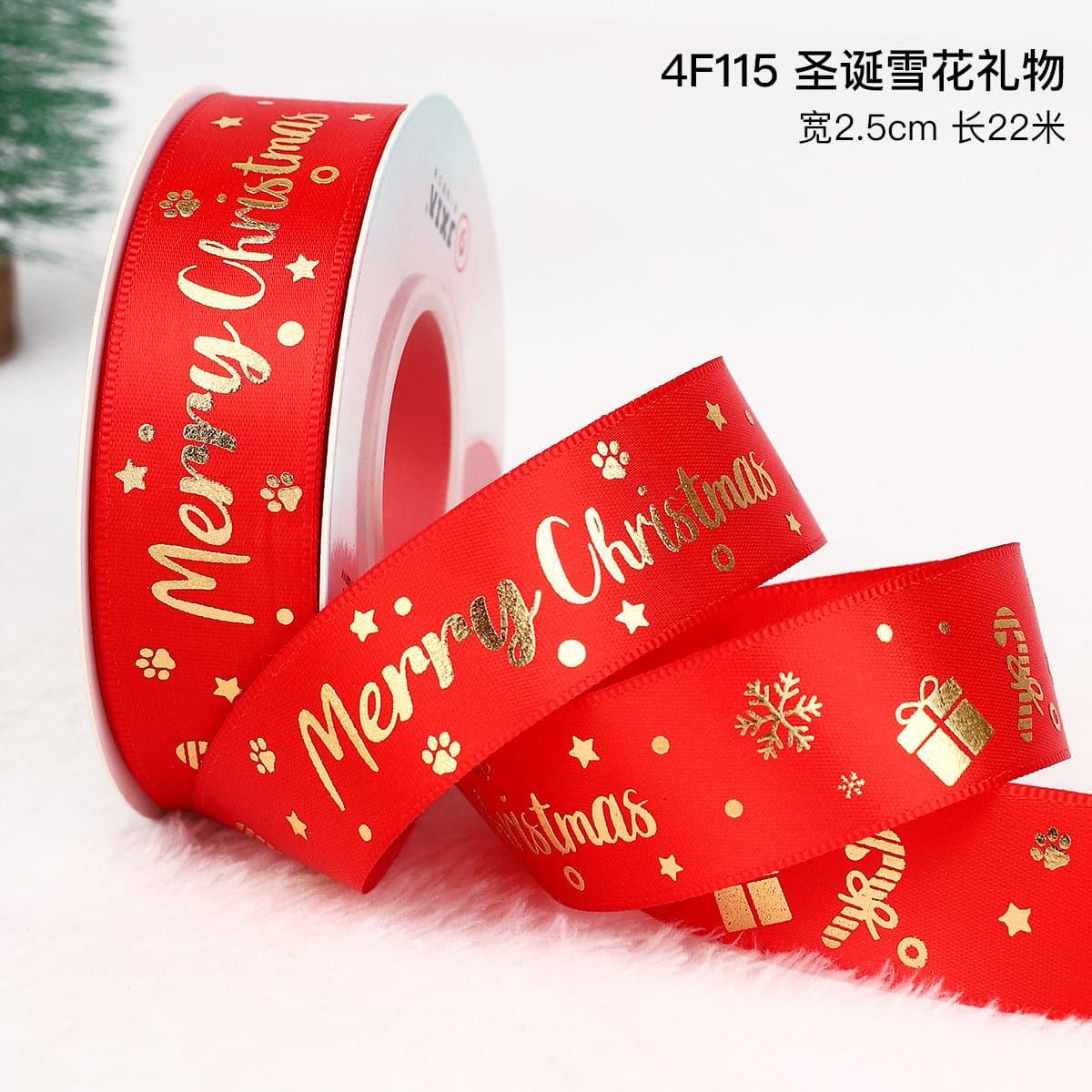 Christmas Ribbon Spot Hot Stamping Polyester Ribbon - Huayi Flower Wraps